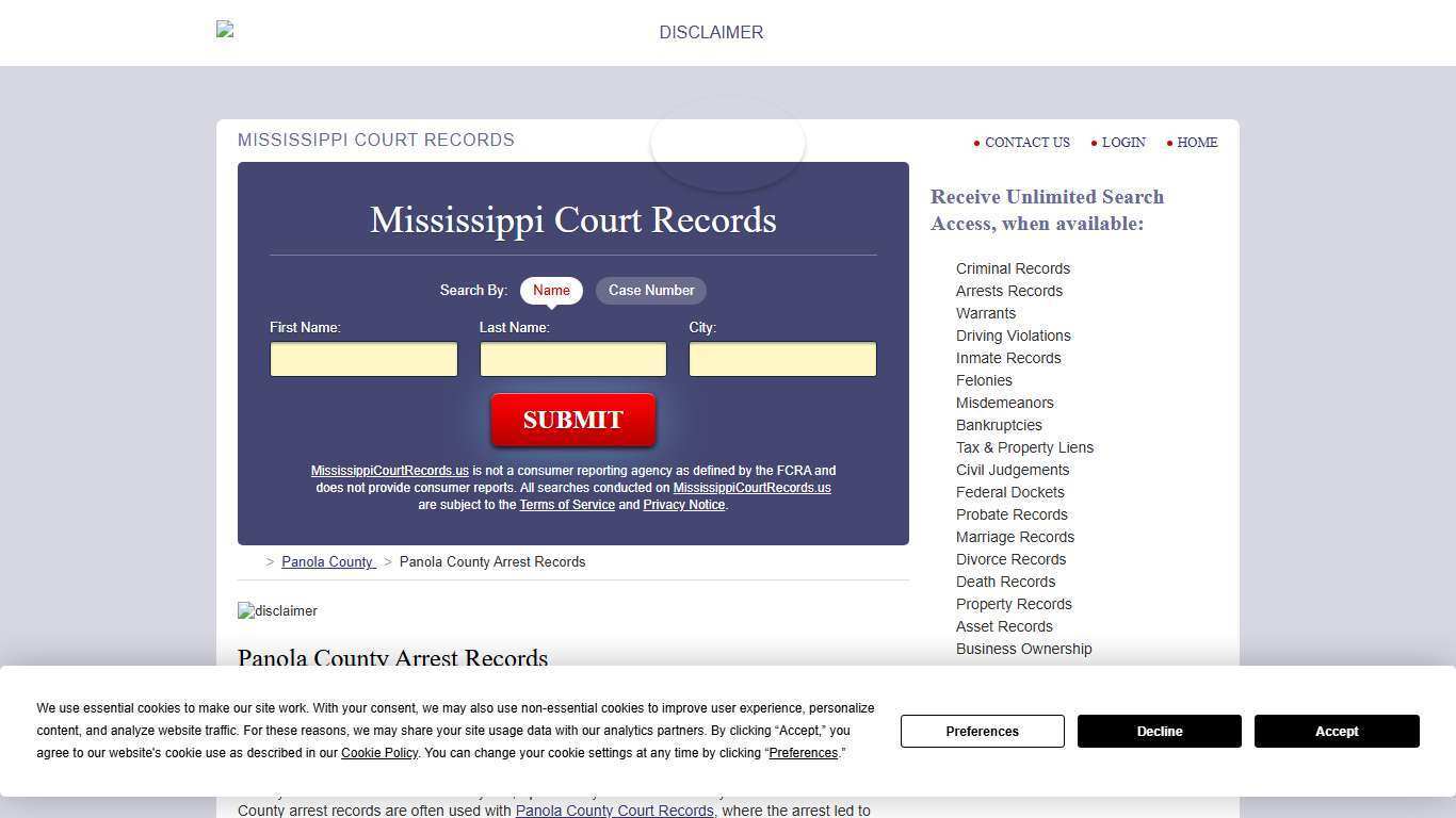 Panola County Arrest Records | MississippiCourtRecords.us