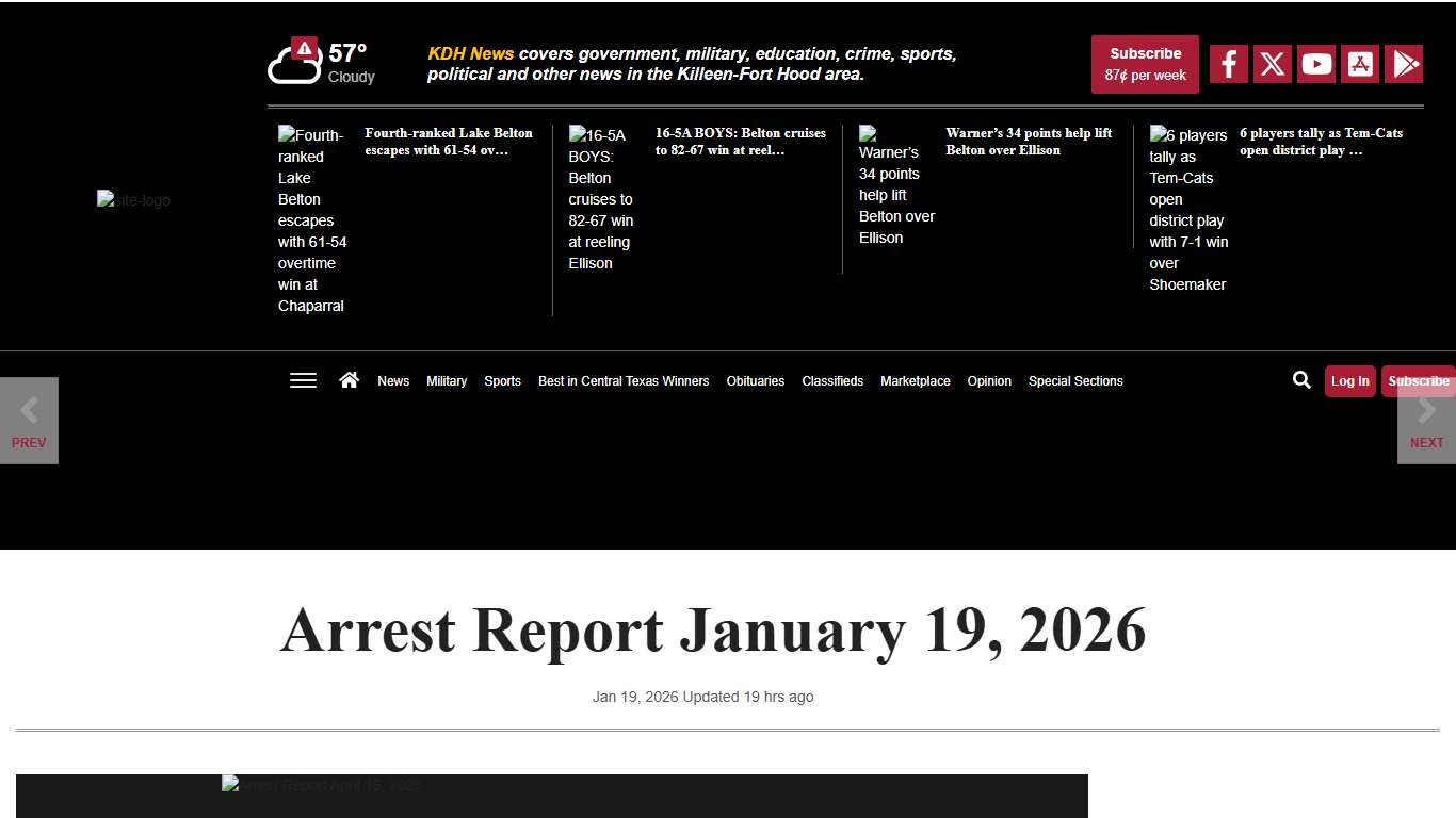 Arrest Report January 19, 2026 | Texas | kdhnews.com