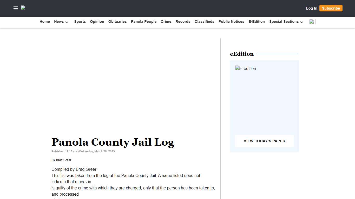 Panola County Jail Log | The Panolian